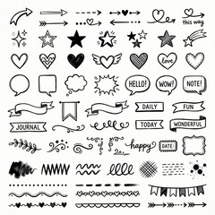 Hand Drawn Doodle Scrapbook Elements Collection on White