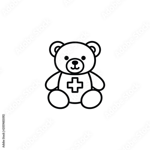 Medical teddy bear icon for family and parenting care black and white teddy bear illustration for pediatric healthcare and child safety