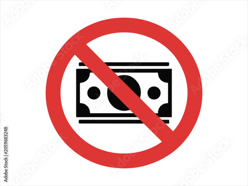 Red no money symbol flat icon prohibited currency vector design. No money sign silhouette flat vector art