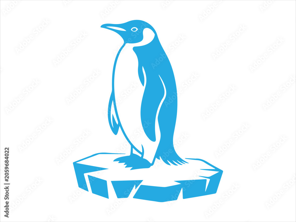 Obraz premium Blue penguin standing on ice flat vector isolated illustration design