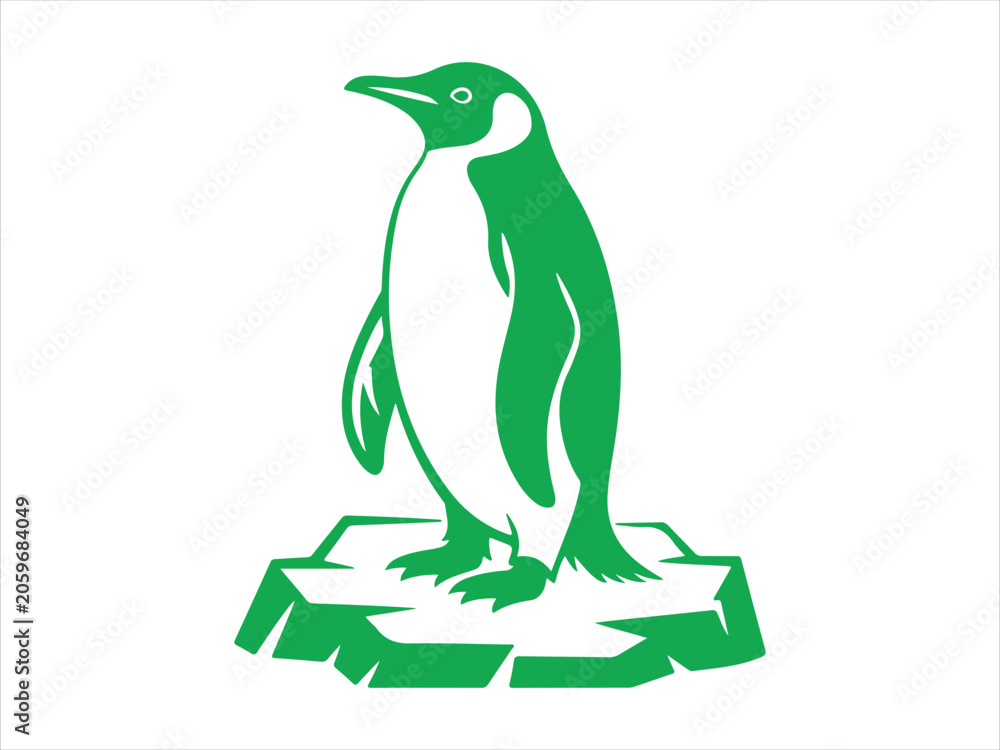 Obraz premium Blue penguin standing on ice flat vector isolated illustration design