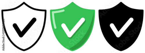 Shield Check Icon Set for Security Verification and Trusted Protection Concept