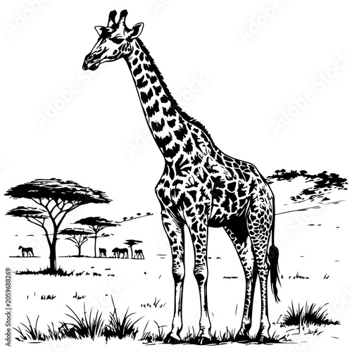 Tableau sur toile Giraffe, black and white sketch