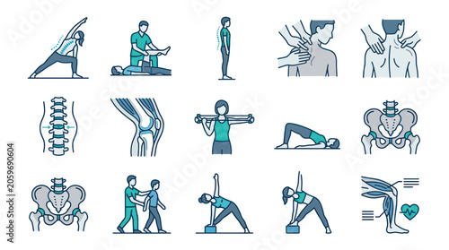 Εκτύπωση καμβά People doing various exercises and stretches.