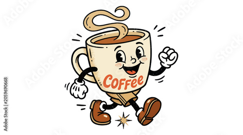 Obraz na plátne Cartoon coffee cup character smiling.