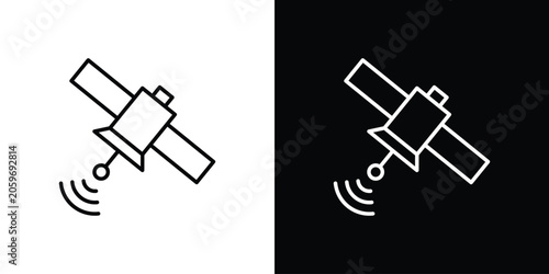 Satellite icon symbol. Vector outline drawing.