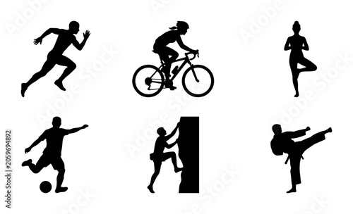 Foto Sports Silhouettes Collection: Runner, Cyclist, Yogi, Soccer Player, Climber, Ma