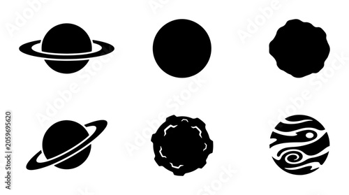 Bild auf Leinwand Space Icons Set: Planets, Stars, Celestial Bodies, Cosmic Elements, Vector Graph