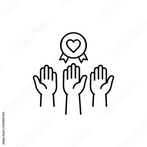 Raised hands and care award icon for Safety Support and Abuse Prevention with raised hands and care award symbol