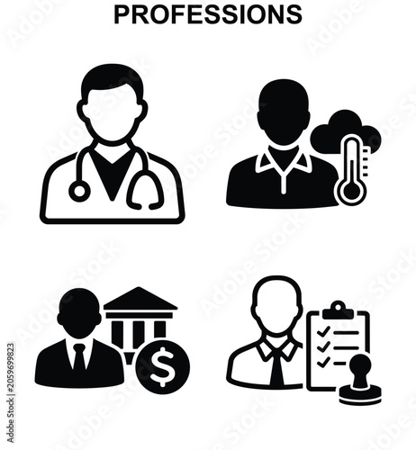 Bilde på lerret Professions professions icon set with doctor meteorologist banker and inspector