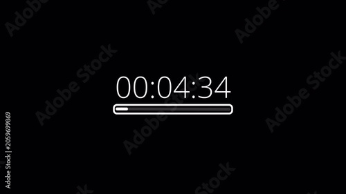 5 minute countdown timer on a transparent background, five minute countdown timer complete in one minute, 5 minute timer video in 4k