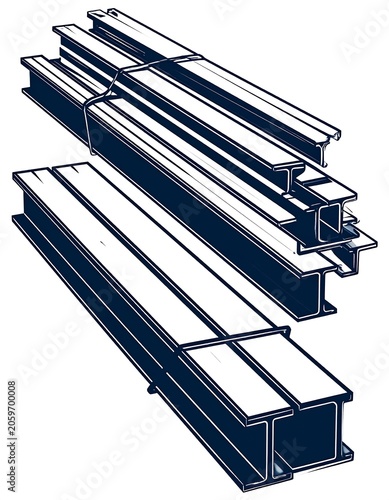 Illustration of steel I-beams in stacked arrangements, construction focused
