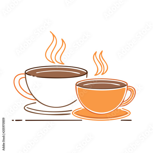 Two steaming coffee cups in flat design style