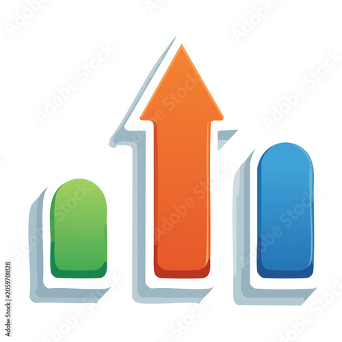 Upward arrow with bar chart icon in flat design