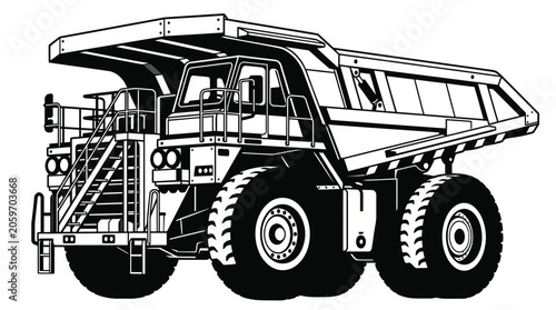 Black and White Mining Dump Truck Vector Illustration