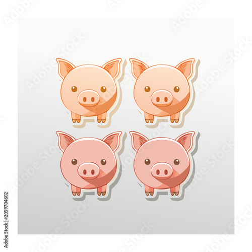 Four cartoon pig illustrations in flat design style
