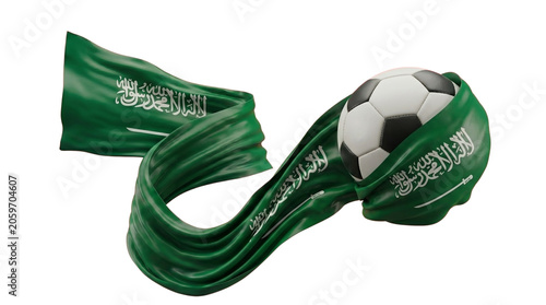 Saudi Arabia flag wrapping around a soccer ball 3D render