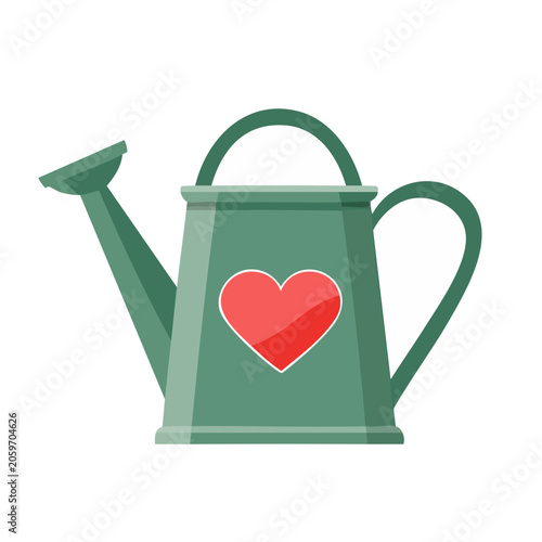 Green watering can with red heart illustration