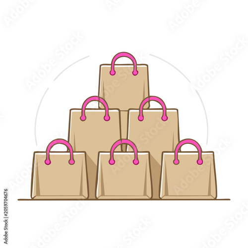Pyramid of Shopping Bags with Pink Handles