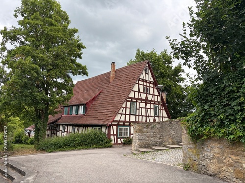 Picturesque old German houses along a peaceful street