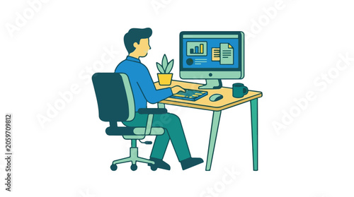 man sitting at desk working on computer