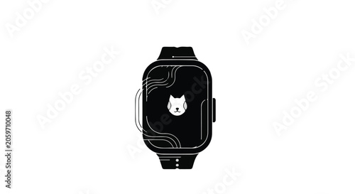 black smartwatch with cat face on screen