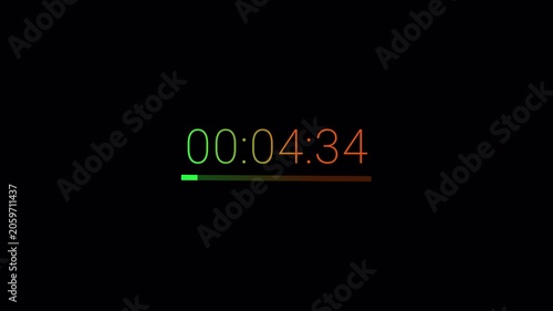 5 minute countdown timer on a transparent background, five minute countdown timer complete in one minute, 5 minute timer video in 4k