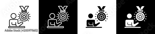 Foto Medal Icon In Outline And Glyph Styles With Black And White Variations