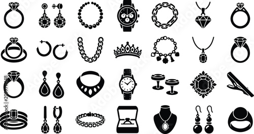 Canvastavla Elegant jewelry and accessories silhouette icon collection
