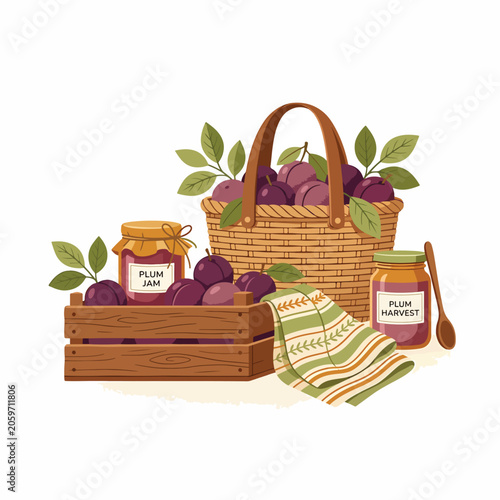 Fresh plums and homemade plum jam.
