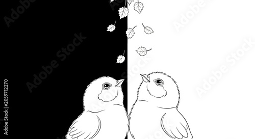 Two birds on a tree branch.