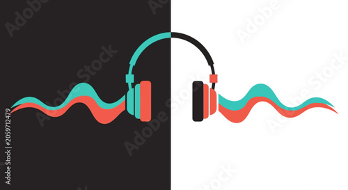 Headphones with colorful wavy lines.