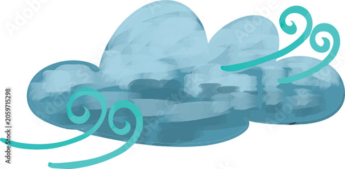 Obraz na płótnie Windy Storm Cloud with Swirl Wind Gust Breeze Watercolor Colorful Blue Gray Sky