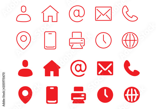 Foto Contact us editable stroke outline and solid icons set