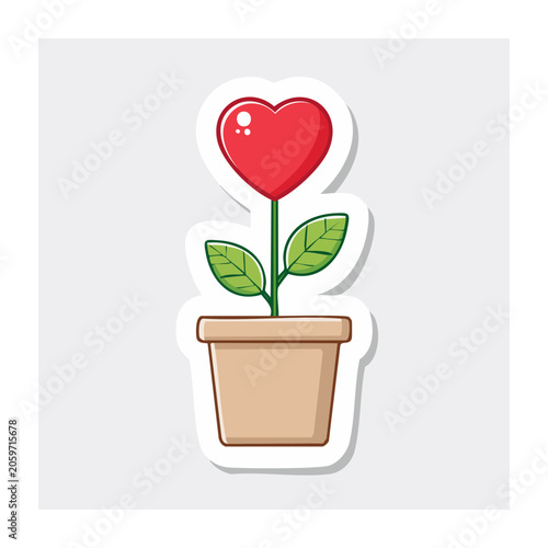 Heart Shaped Flower in Pot Illustration