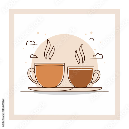Two steaming coffee cups in flat design style