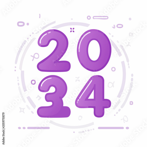 Purple 2034 Numbers with Zodiac Symbols