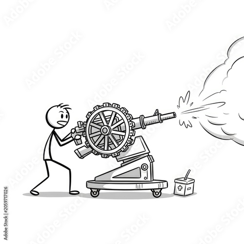 Man launching firework with cannon.