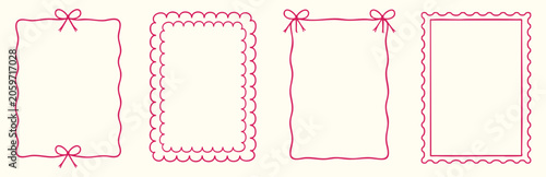Valokuva Set of hand drawn rectangular frames with bows and scalloped edges
