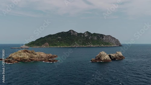 Aerial panorama of sacred Okinoshima Island in Japan