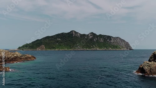 Drone view of Okinoshima Island coastline and ocean