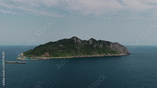 Drone view of Okinoshima Island coastline and ocean