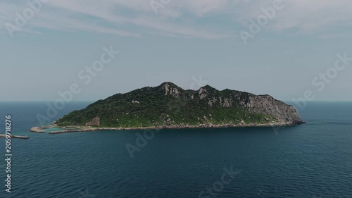 Drone view of Okinoshima Island coastline and ocean