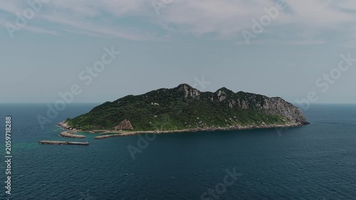 Drone view of Okinoshima Island coastline and ocean