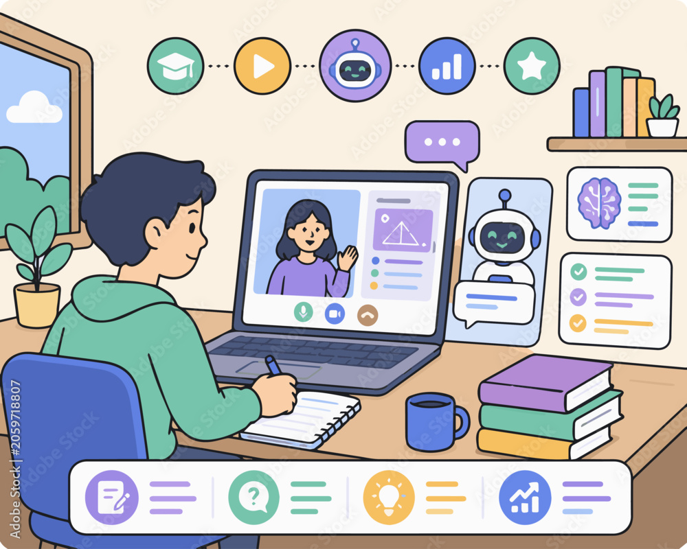 Fototapeta premium Artificial Intelligence-Powered E-Learning Platform Vector Illustration