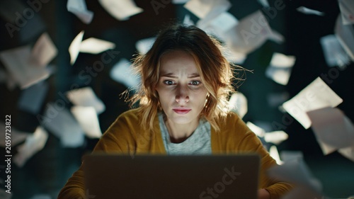 Overwhelmed Woman Facing Digital Information Overload