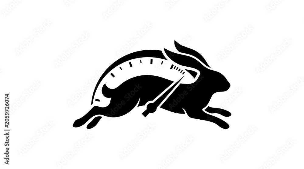 Fototapeta premium Rabbit, running fast, speed, black silhouette, sport