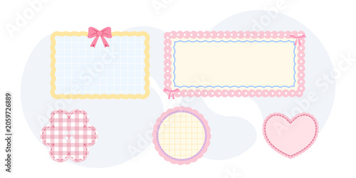Cute Scrapbooking Elements Set with Hearts and Ribbon Decorations