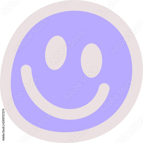 Purple smiley face doodle, Happy expression circular icon, Lavender hand drawn happy face, Soft violet smile illustration