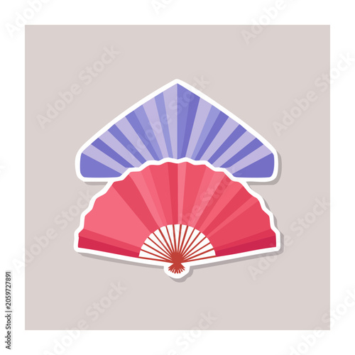 Two colorful paper fans in flat design style